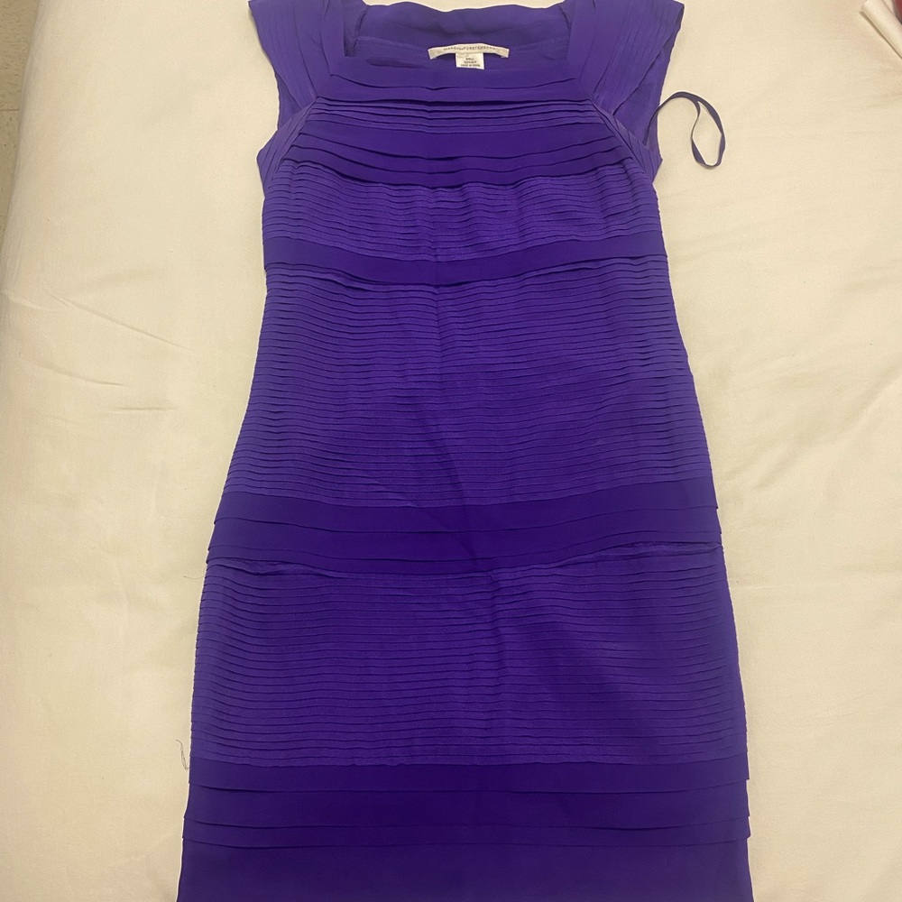Diane Von Furstenberg Purple Pleated Silk Square Neck Merle Dress size 0